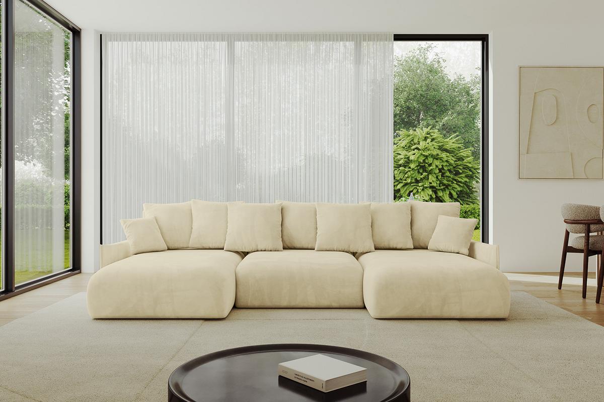 WOHNLANDSCHAFT mit Schlaffunktion und Bettkasten ONESK-U-v1 317x177x72 Beige Velours - Taupe, Holzwerkstoff/Kunststoff (317/72/177cm) - ALTDECOR