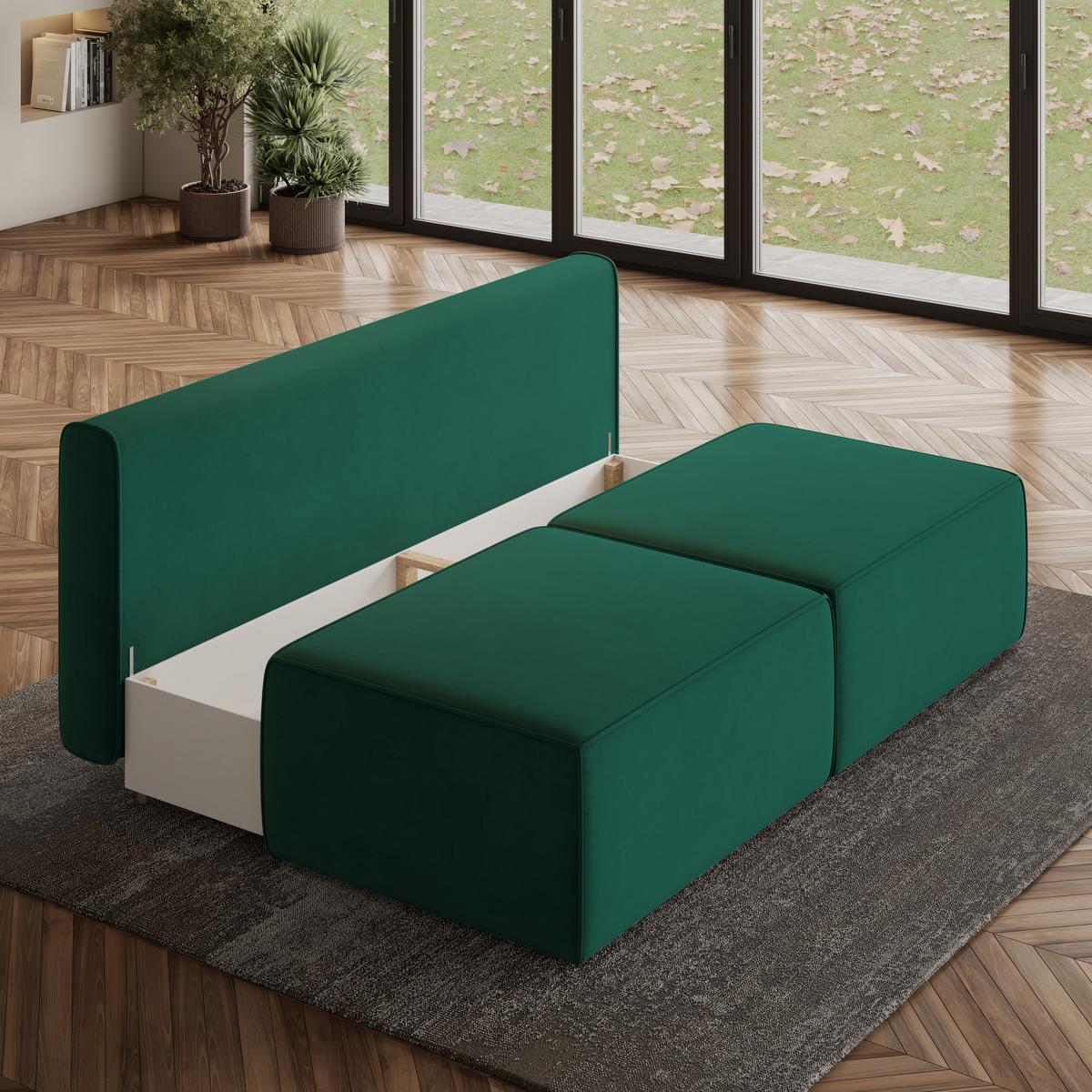 ECKSOFA VARNA M Grün Velours-Stoff mit Schlaffunktion - Grau/Grün, Holz/Kunststoff (196/158cm) - MASSENO