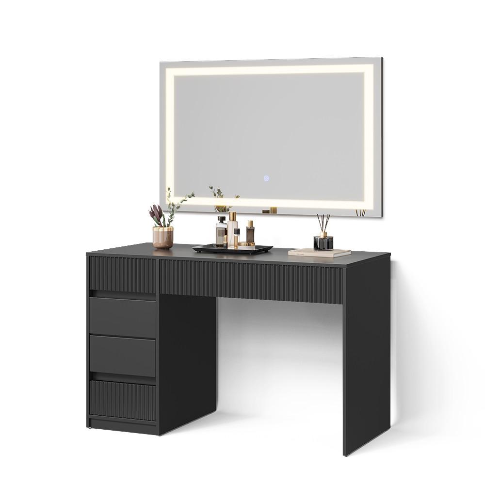 SCHMINKTISCH Allia Schwarz 120 cm mit LED-Spiegel - Schwarz, Holzwerkstoff (120/76/55cm) - Livinity®