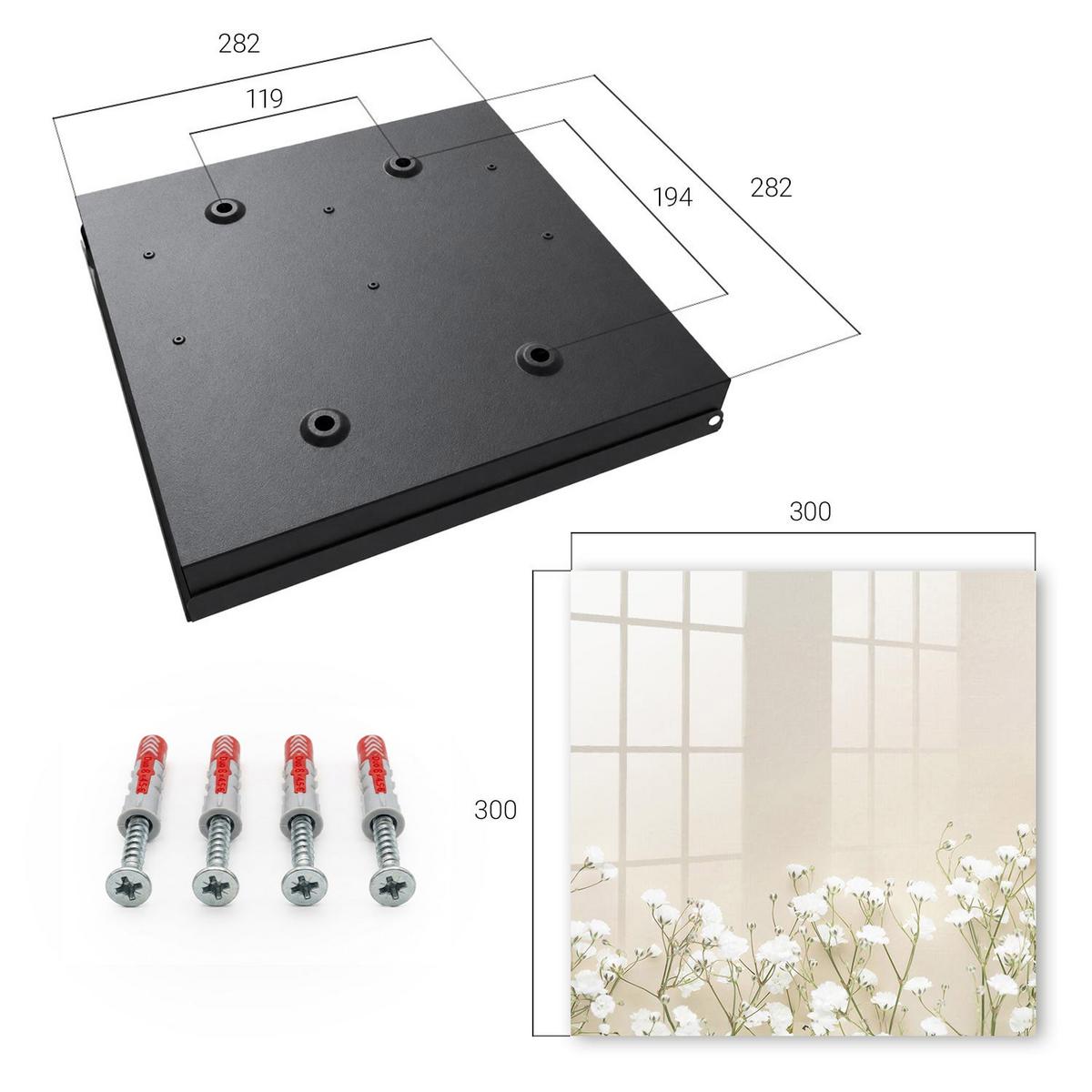 SCHLÜSSELBOX Schwarz 30x30 cm- Türöffnung nach rechts - Blumen subtil - Beige, Metall (30/30/5cm) - TULUP