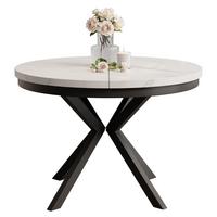 AUSZIEHTISCH MILTON 90-166/76 cm mit Metallgestell und Zarge, Schwarz / Bianco Marmor - Perlmutt/Schwarz, Holzwerkstoff/Metall (90/90/76cm) - Idohome
