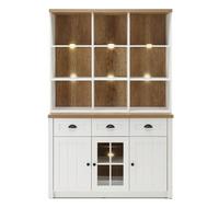 BUFFETSCHRANK weiß Pinie, Eiche hell Landhaus, Buffet 130 x 198 cm - Eichefarben/Schwarz, Holzwerkstoff/Metall (130/198/43cm) - Furn.Design