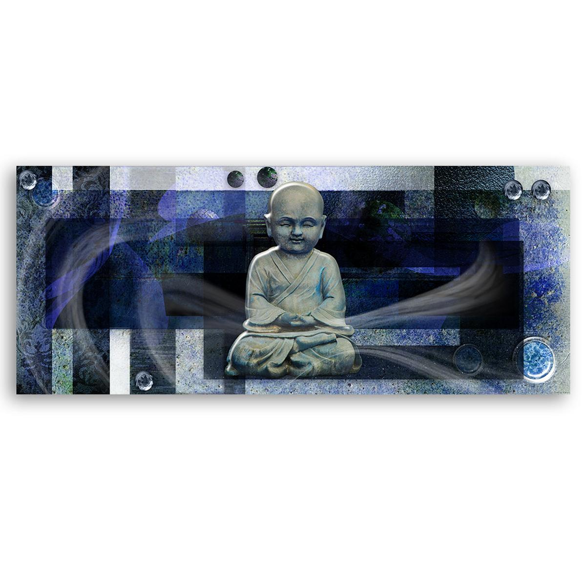 WANDBILD buddha auf blauem hintergrund - Blau, Textil (90/30cm) - Feeby