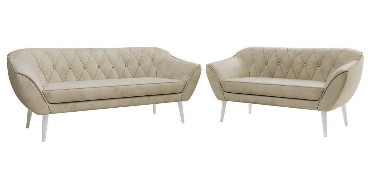 SITZGARNITUR PIRS 3+2 - Beige Velvet - Weiße Beine - Beige/Weiß, Holzwerkstoff/Textil (180/75/74cm) - MKS