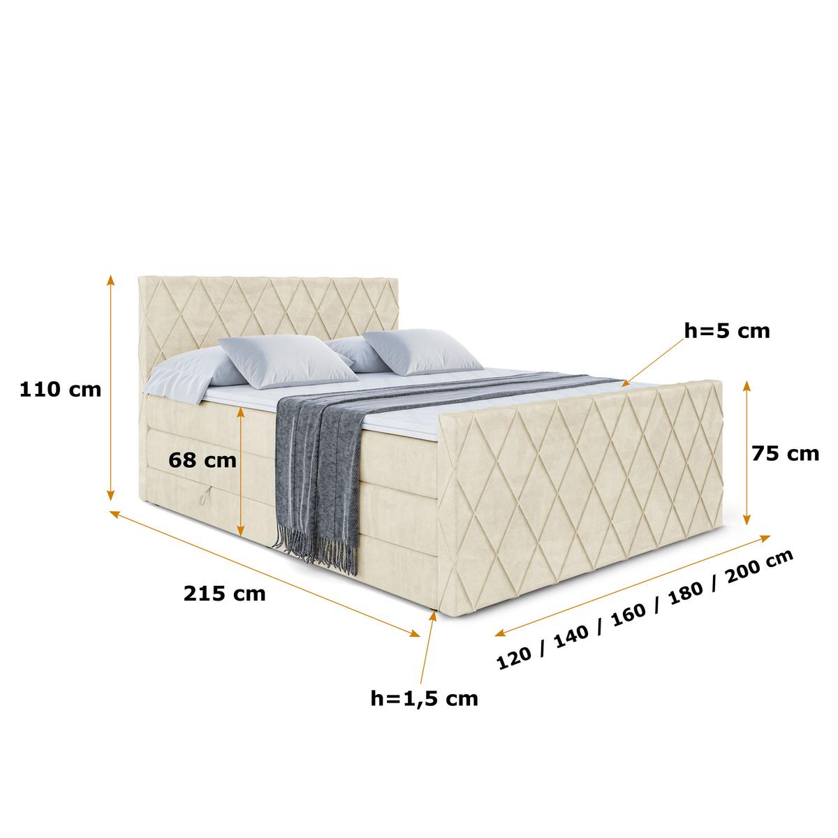 BOXSPRINGBETT LEPARO-Z KING - 140 x 200 - H3/H4 - Beige - Beige, Holzwerkstoff (140/200cm) - ALTDECOR