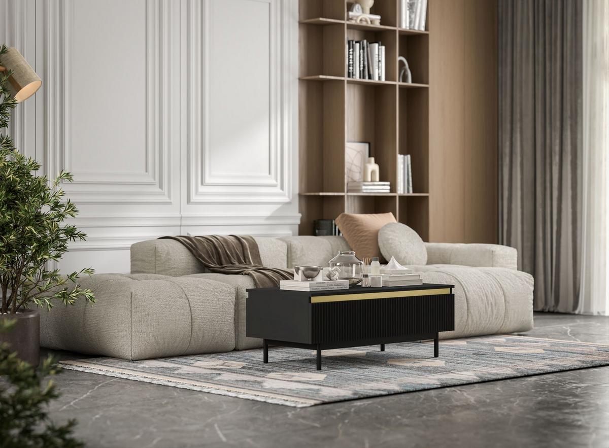 COUCHTISCH Selene Schwarz matt 109 cm mit Metallrahmen - Schwarz, Holzwerkstoff/Metall (50/109/39cm) - Meble Lindner