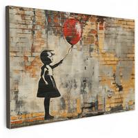 LEINWANDBILD Graffiti - Banksy - Mädchen - Straßenkunst Wohnzimmer Groß 120x80 cm - Sandfarben, Textil (120/80cm) - MuchoWow