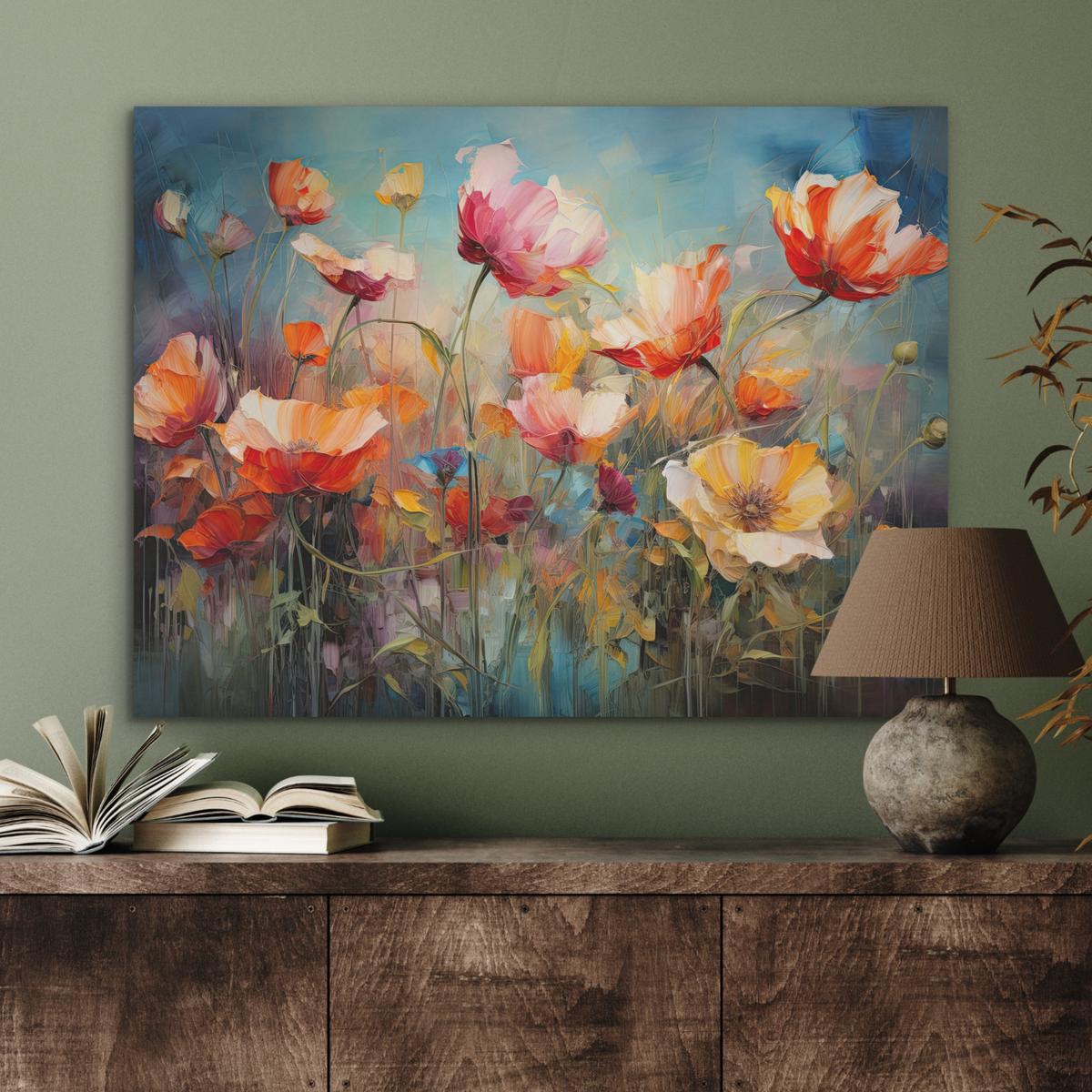 AKUSTIKBILD Blumen - Aquarell - Kunst - Botanisch - Natur Gemälde 80x60 cm - Orange, Kunststoff (80/60/0.9cm) - MuchoWow