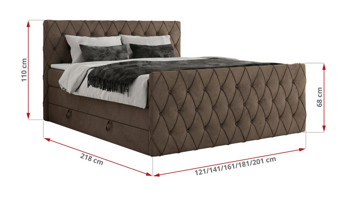 BOXSPRINGBETT MIREN KING DUO 200/200 Braun Velvet - H3 - Braun, Holz/Textil (200/200cm) - MKS