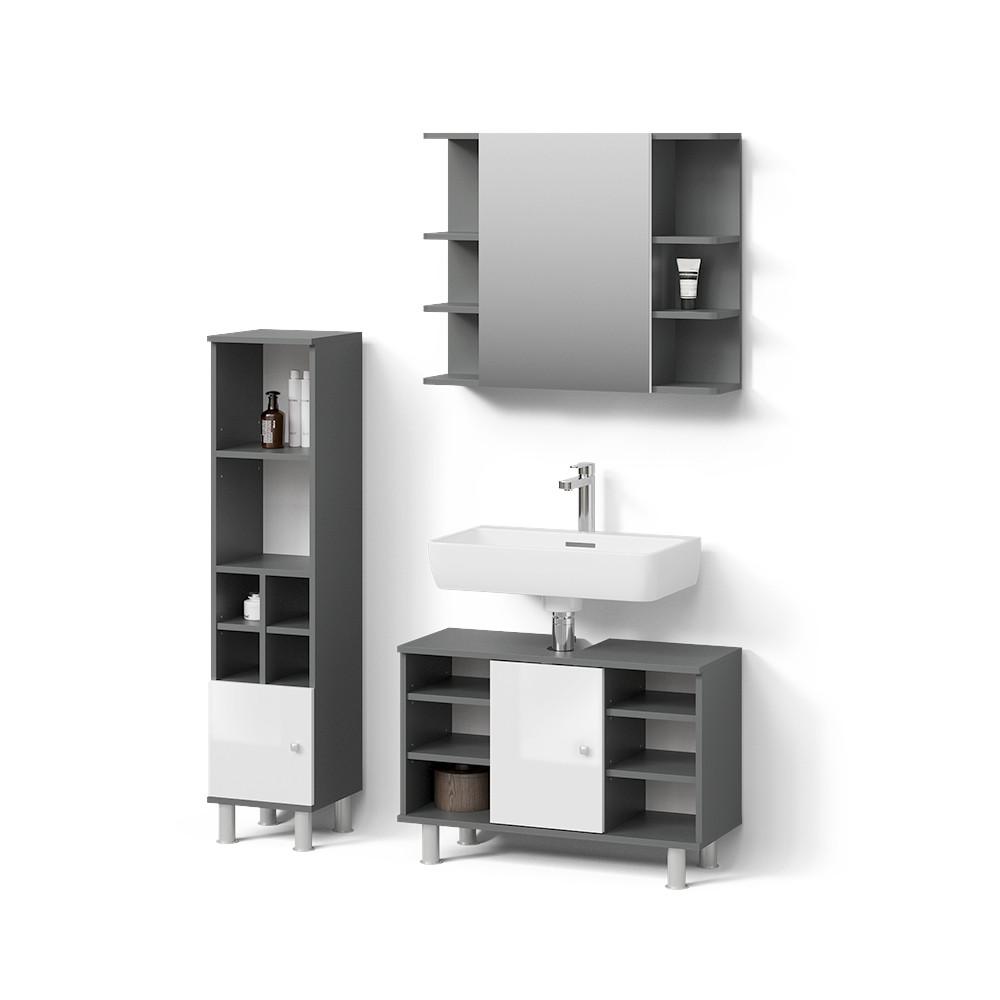 BADMÖBEL-SET Fucino Anthrazit 3 Teile, mit Midischrank Tür klein - Anthrazit, Holzwerkstoff (80/54/32cm) - Livinity®