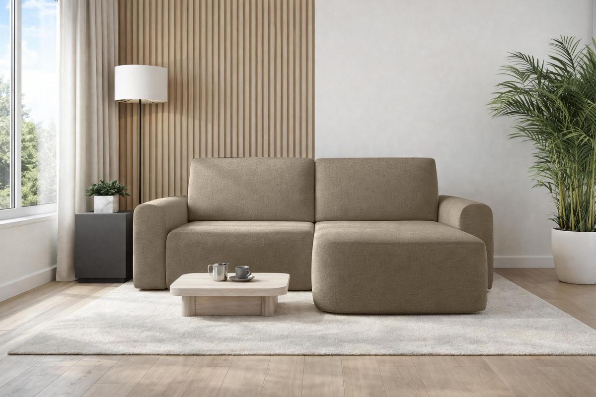 ECKSOFA L Form Otterton Braun 250/180/95 cm Rechts mit Schlaffunktion - Schwarz/Braun, Kunststoff/Textil (250/180cm) - AX Living
