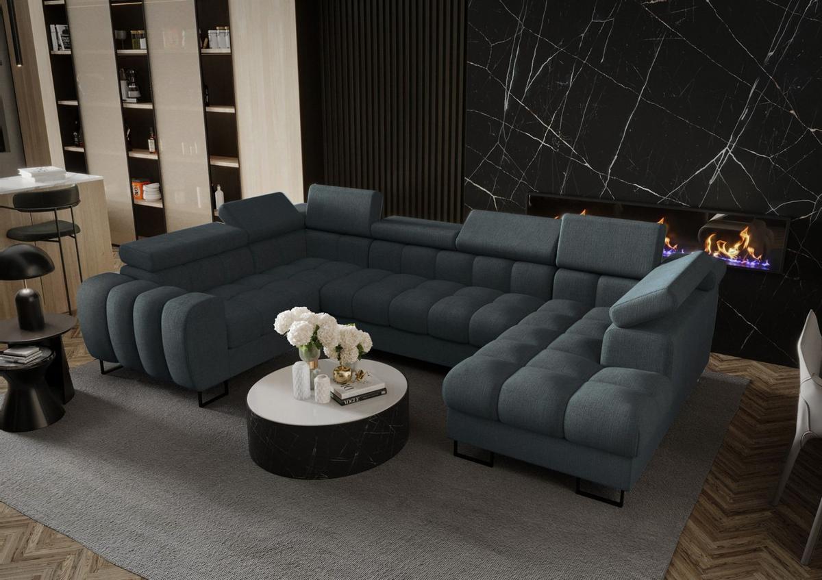 WOHNLANDSCHAFT Bastien - Anthrazit, Holzwerkstoff/Textil (350/95/195cm) - Fun Möbel