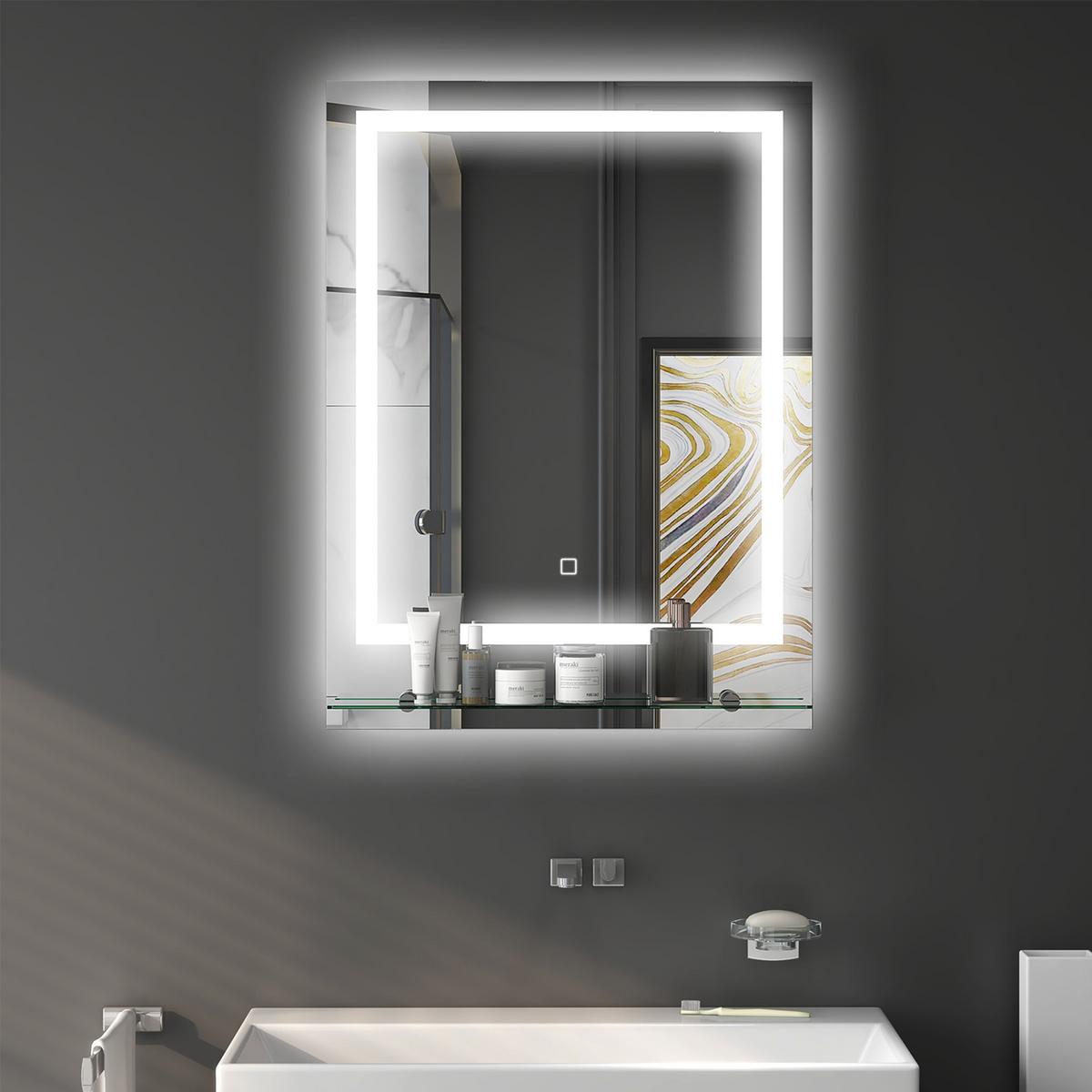 BADSPIEGEL mit Beleuchtung, Wandspiegel mit 3 Lichtfarben, Anti-Beschlag - Transparent, Glas (50/2.7/70cm) - Kleankin
