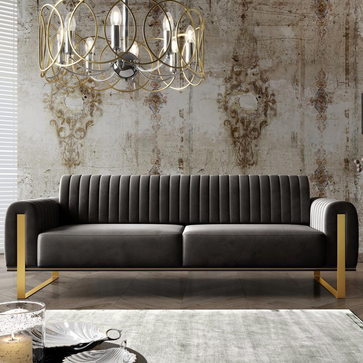 SOFA Parissa 228 cm - Goldfarben/Schwarz, Textil/Metall (228/79/92cm) - Selsey