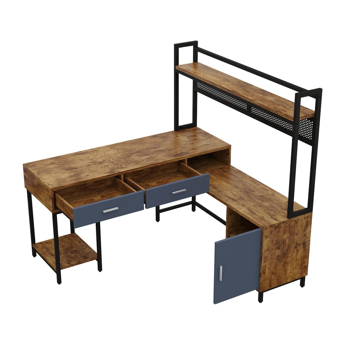 SCHREIBTISCH L-Form Industrie-Design mit Regal & Schrank 140x140cm - Schwarz/Naturfarben, Holzwerkstoff (140/140/135cm) - Urban Meuble