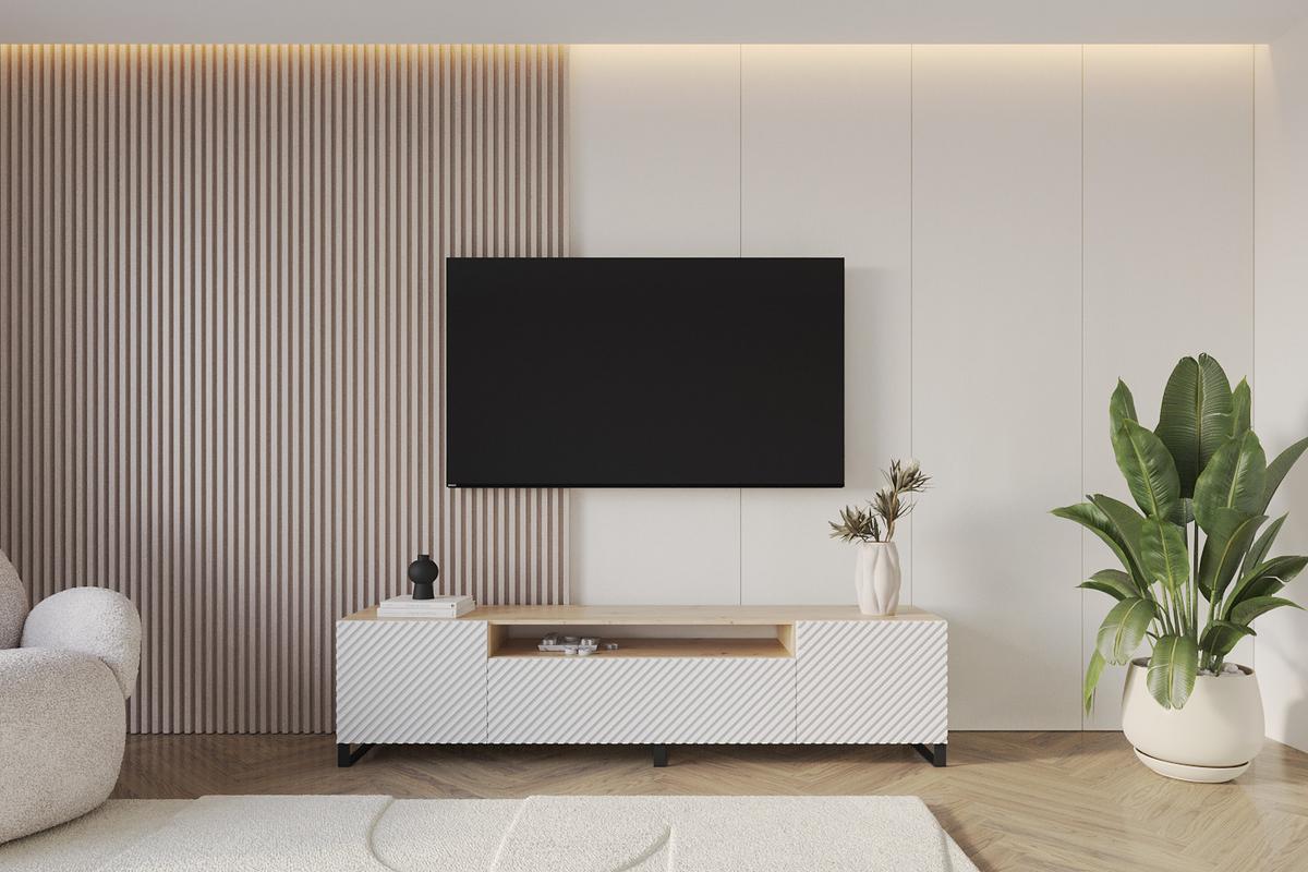 LOWBOARD ZENO-S 200x53x41 cm - Artisan / Weiß - Hellbraun/Eiche Wotan, Holzwerkstoff (200/53/41cm) - ALTDECOR