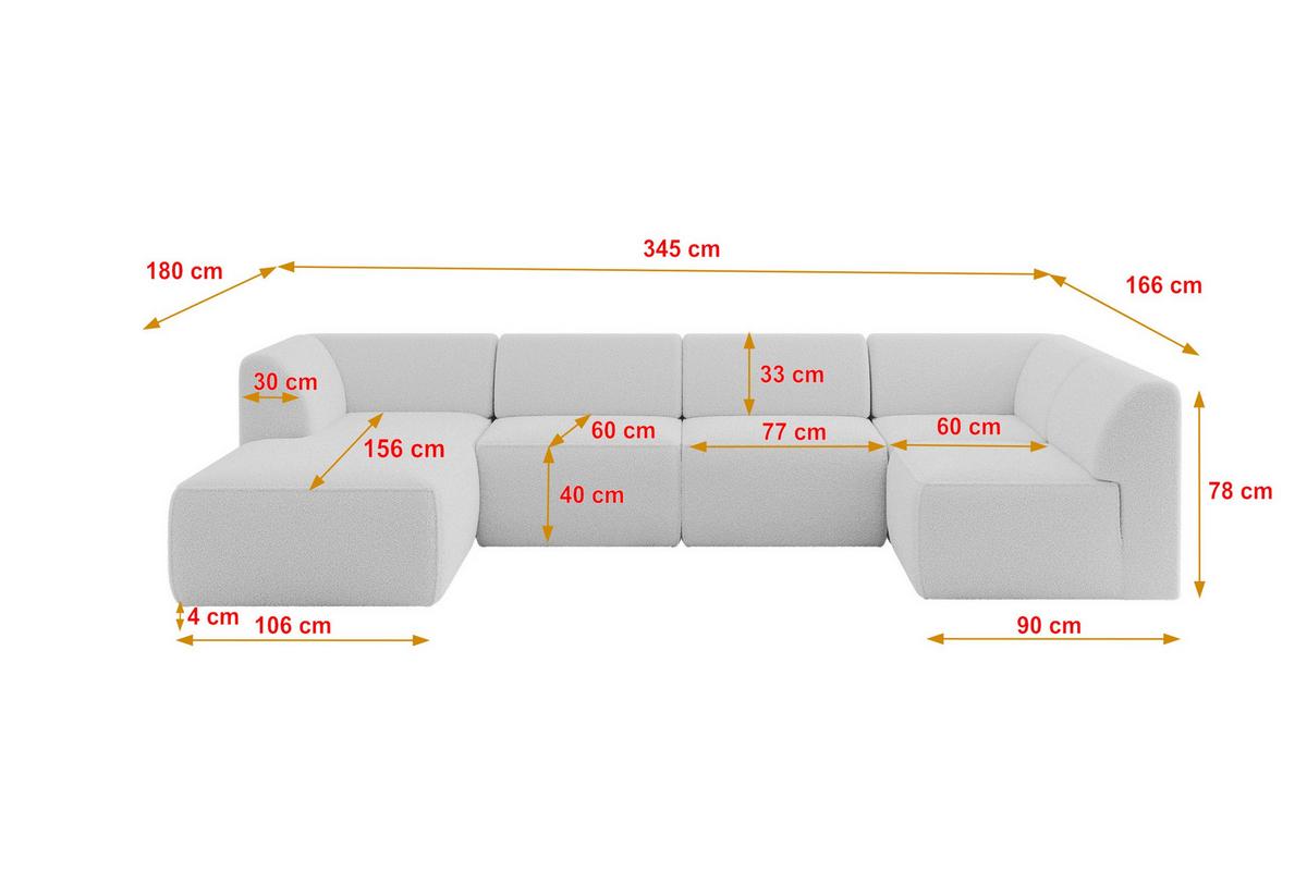 WOHNLANDSCHAFT Ottomane Links MOVO-L 345x180x78 cm Hellgrau Bouclé - Anthrazit, Holzwerkstoff/Kunststoff (345/78/180cm) - ALTDECOR