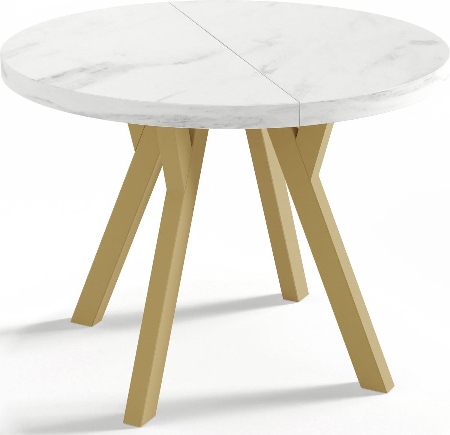 ESSTISCH Mateo runder ausziehbarer, Marmor Weiß 100-200/100/76 cm - Ecru/Goldfarben, Holz/Holzwerkstoff (100/200/76cm) - WFL GROUP
