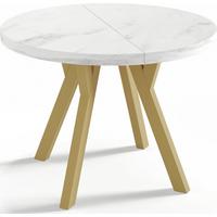 ESSTISCH Mateo runder ausziehbarer, Marmor Weiß 100-150/100/76 cm - Ecru/Goldfarben, Holz/Holzwerkstoff (100/150/76cm) - WFL GROUP