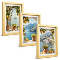 BILDER SET 3er Set - 20x30 cm Goldrahmen - Zitronenblumen aus der Küstenstadt - Goldfarben, Kunststoff (20/30cm) - TULUP