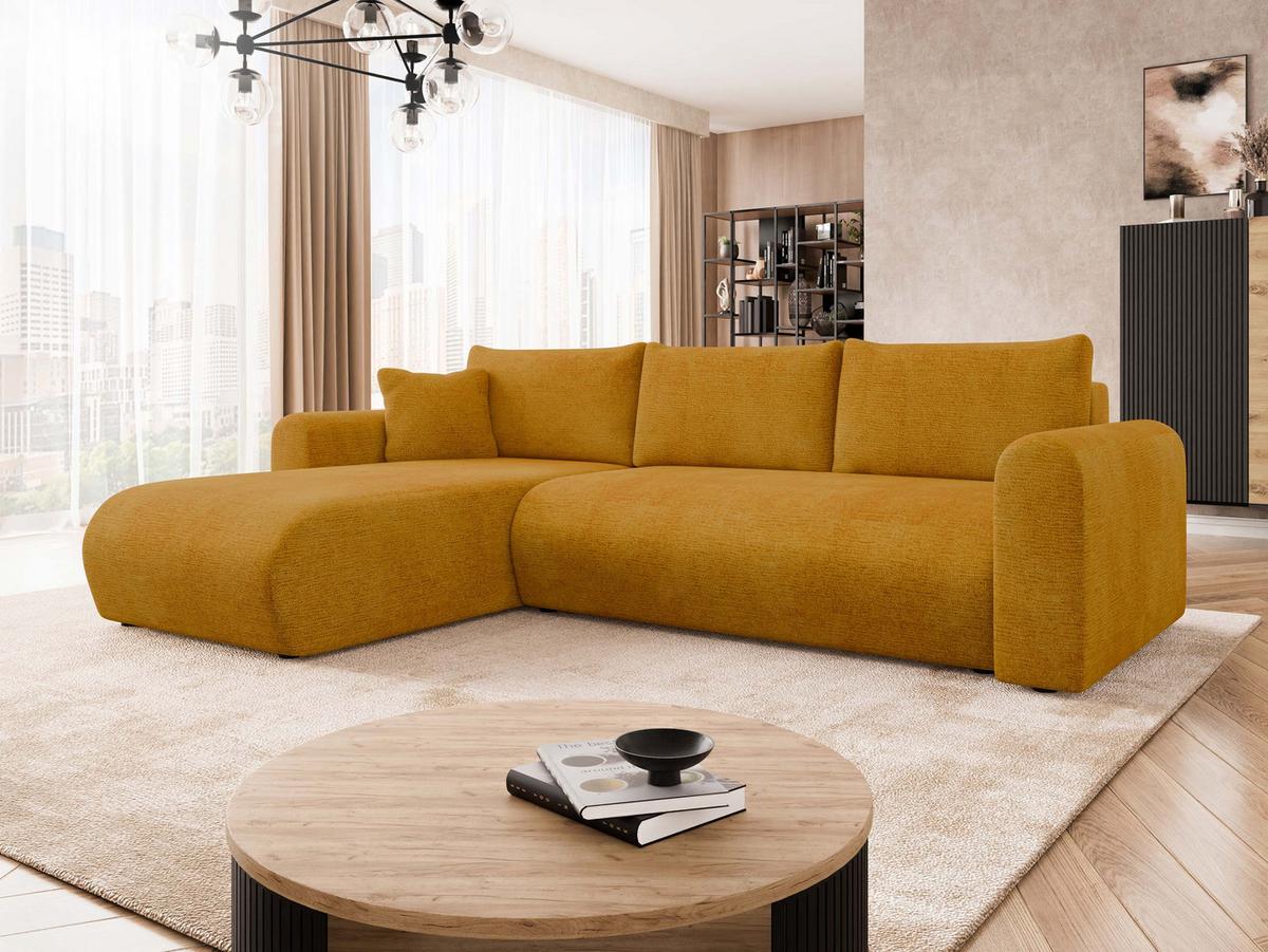 ECKSOFA Eliwo - Gelb/Schwarz, Holz/Textil (252/158cm) - MIRJAN24