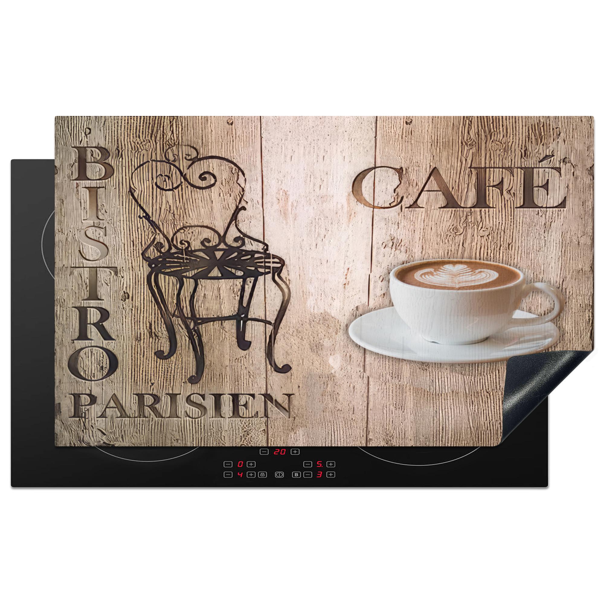 HERDABDECKPLATTE Bistro Parisien - Café - Kaffee - Jahrgang Ceranfeldabdeckung 85x52 cm - Cappuccino, Kunststoff (85/52/0.2cm) - MuchoWow