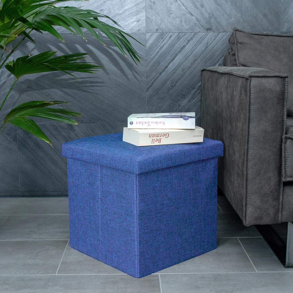 SITZHOCKER mit Stauraum 30/30/30 cm (Blau) - Blau, Textil (38/38/38cm) - Intirilife