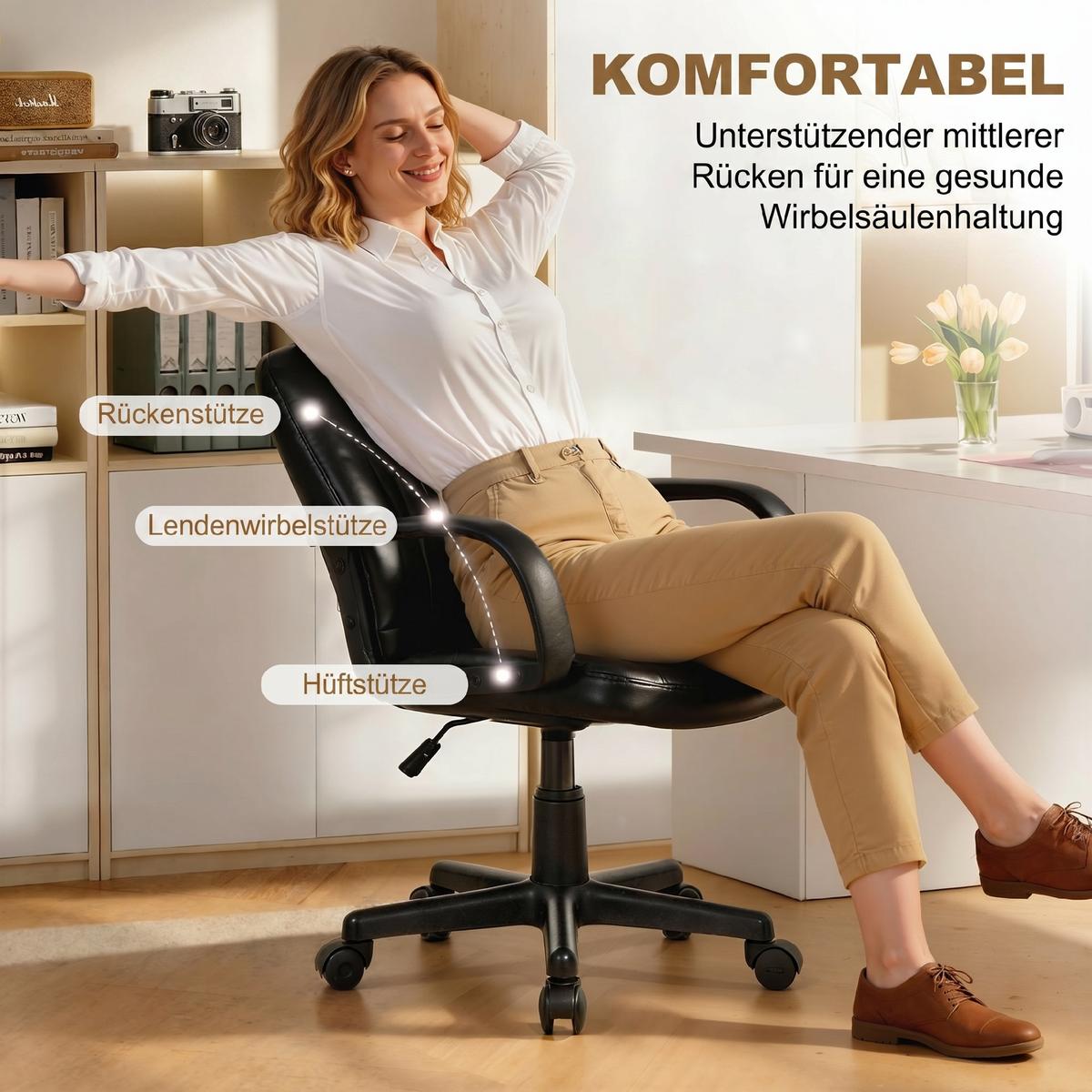 BÜROSTUHL mit Rollen, Drehstuhl, Braun - Braun, Metall (58/91/61cm) - Vinsetto
