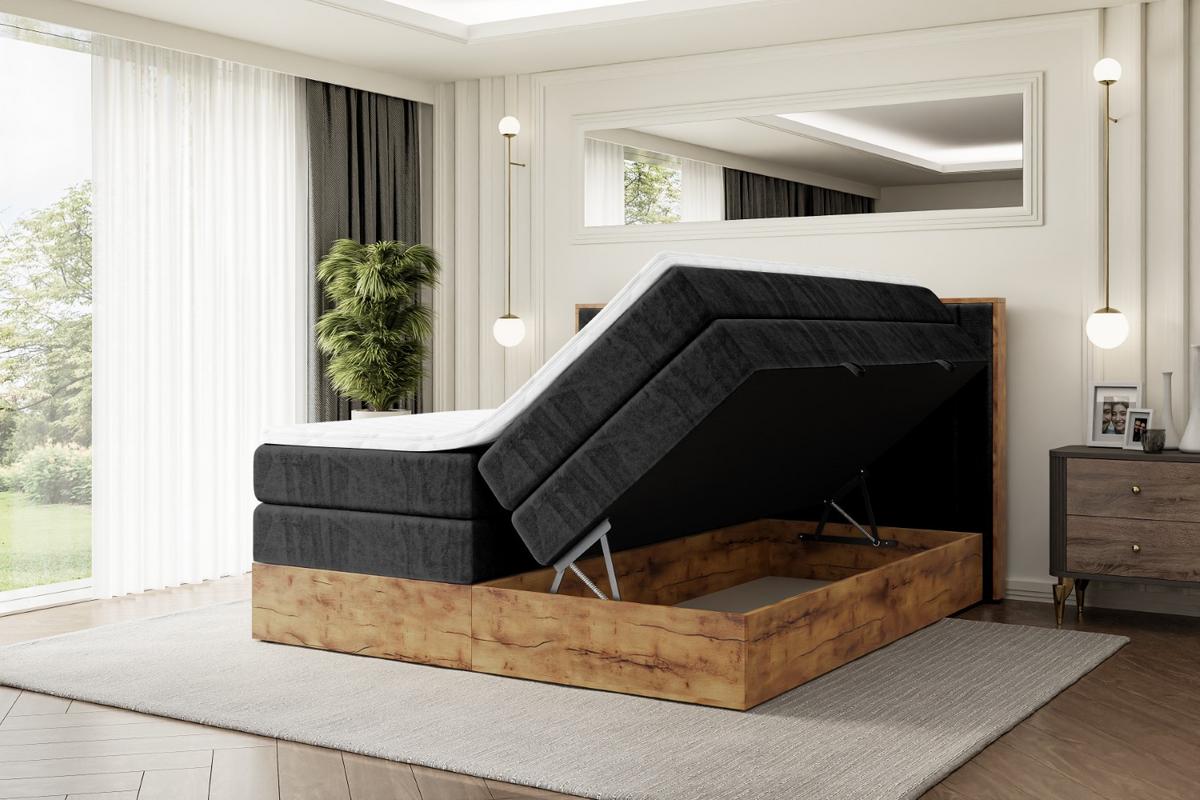 BOXSPRINGBETT mit Matratze H3|H4 und Lattenrost - LOLLI4 KING-200x200 - Schwarz Casablanca - Schwarz, Holzwerkstoff (200/200cm) - ALTDECOR