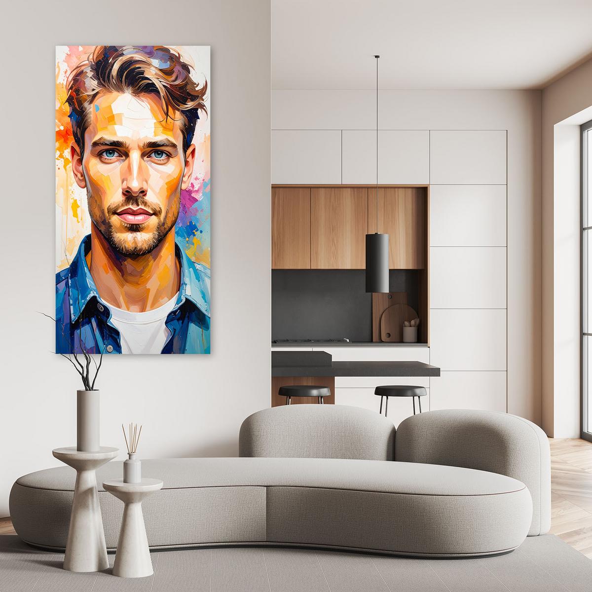 LEINWANDBILD Porträt Mann Modell 50x100cm - Multicolor, Textil (50/100cm) - Feeby