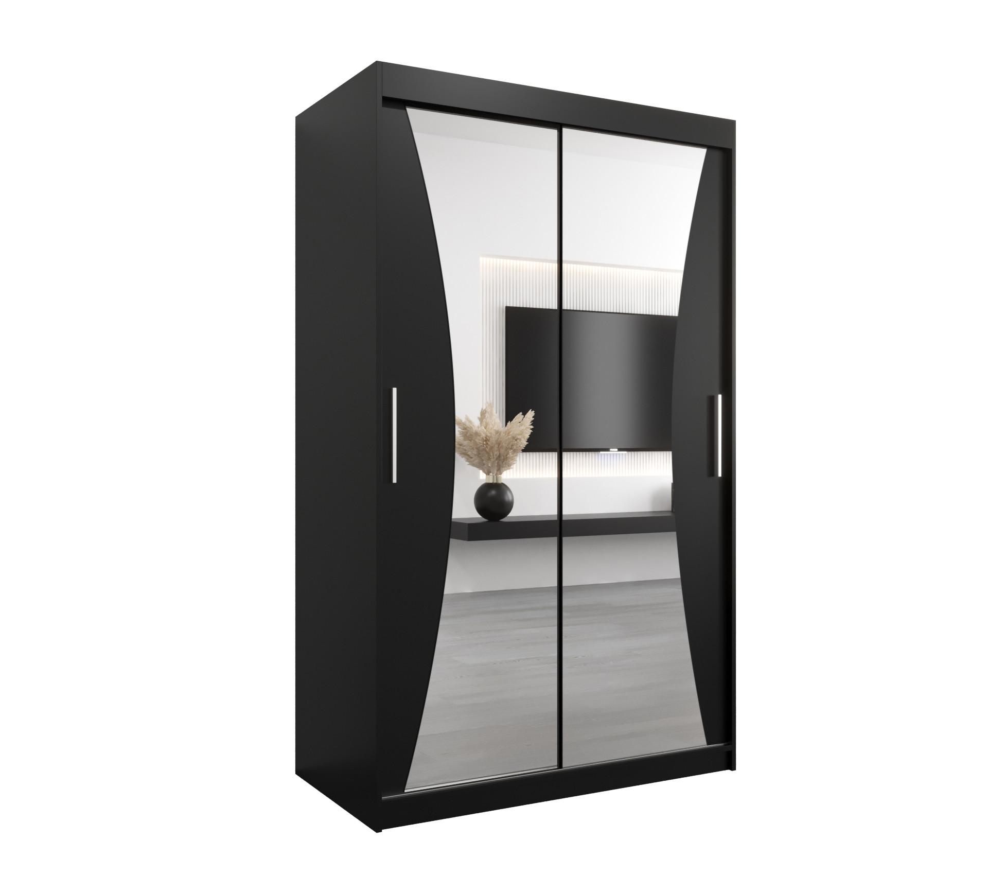SCHWEBETÜRENSCHRANK 200/120/62 2-türig - Silberfarben/Schwarz, Holz/Kunststoff (120/200/62cm) - MÖBEL KRYSPOL