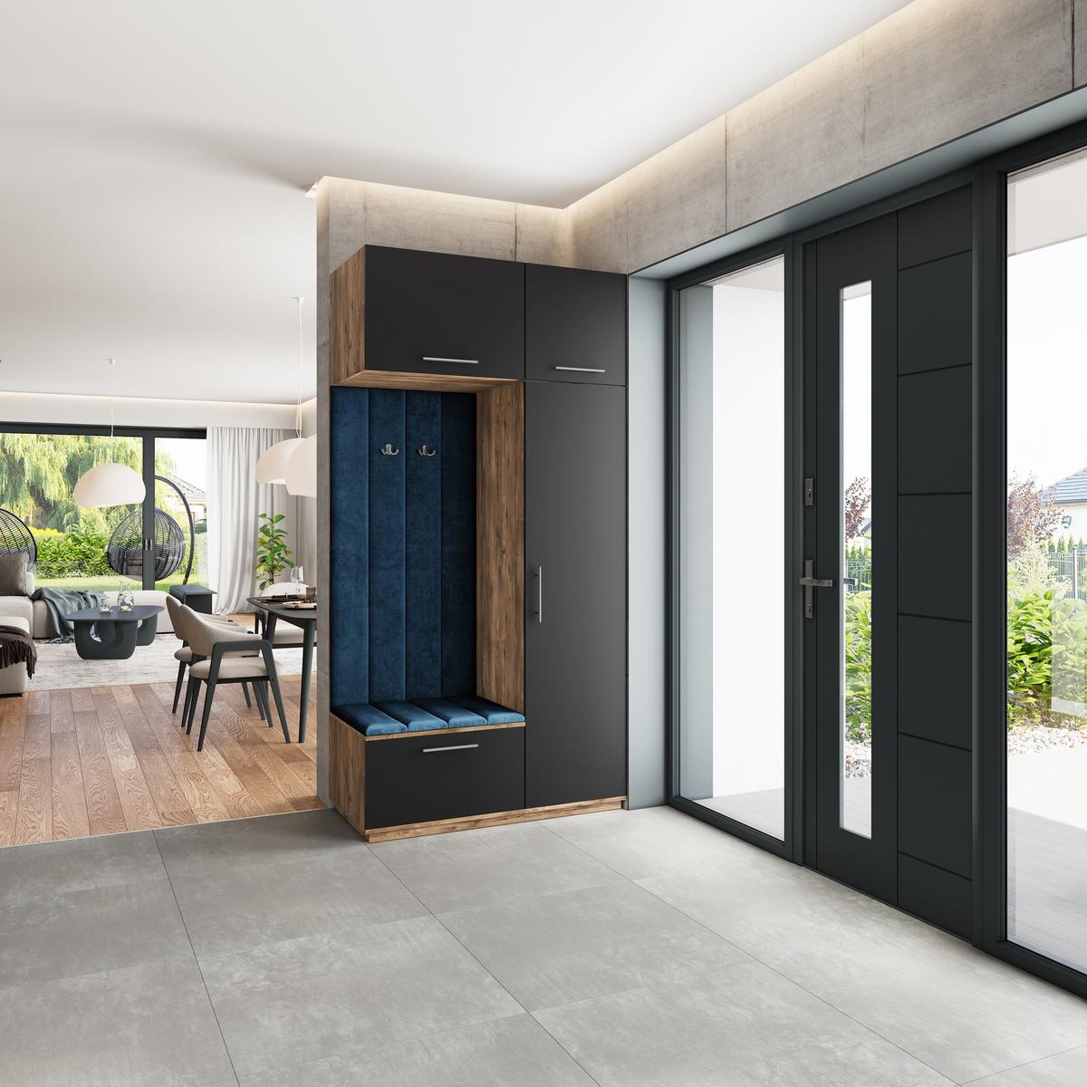 GARDEROBENSCHRANK REMA 120/240/60 cm Modern Garderobe-Set Eiche Lefkas - Blau/Eichefarben, Holzwerkstoff (120/240/60cm) - MASSENO