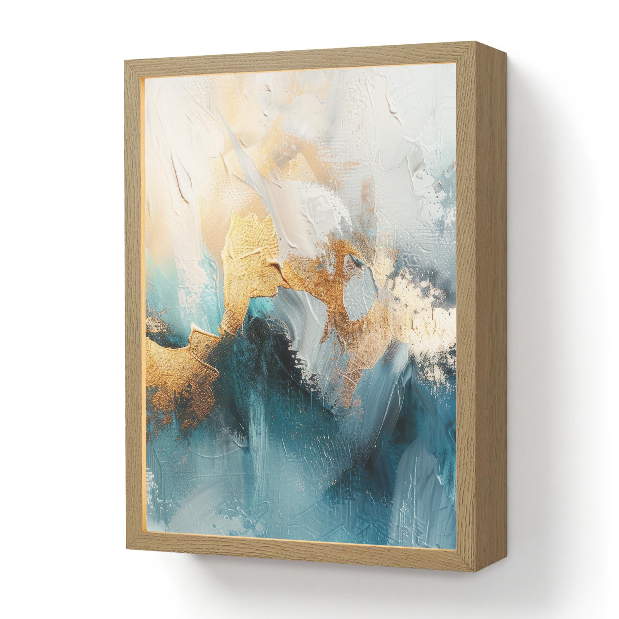 WANDLEUCHTE MIT AKKU Abstrakt - Kunst - Gold - Blau 30x40 cm - Türkis, Holzwerkstoff (30/40/8cm) - OnlyWow