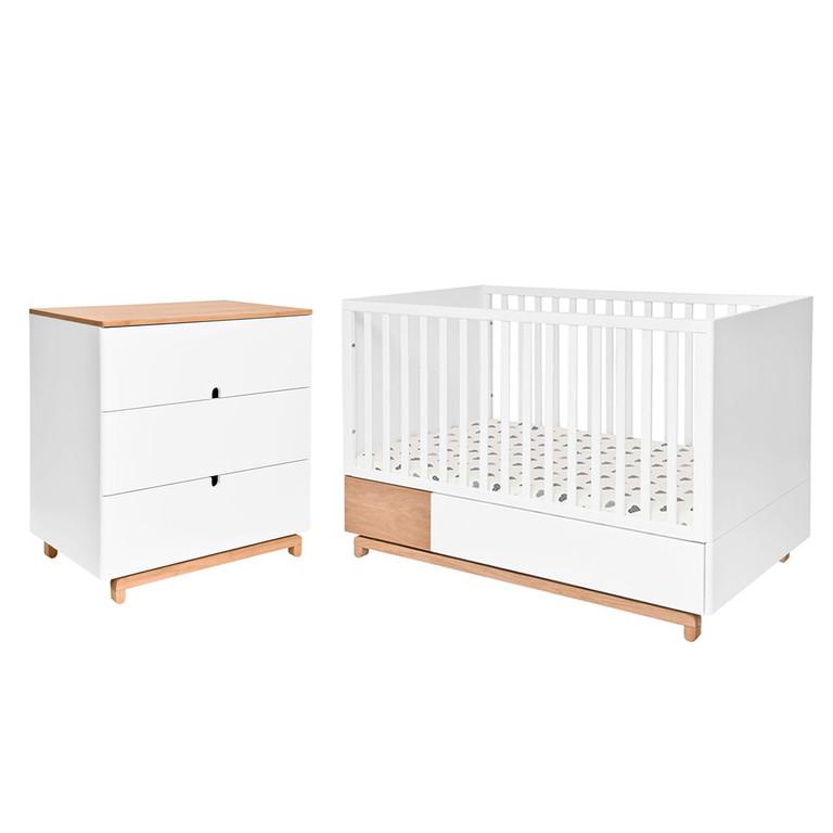 BABYZIMMER 2-teilig Weiß und Holz - Weiß, Holzwerkstoff (144/96/75cm) - Petits-meubles