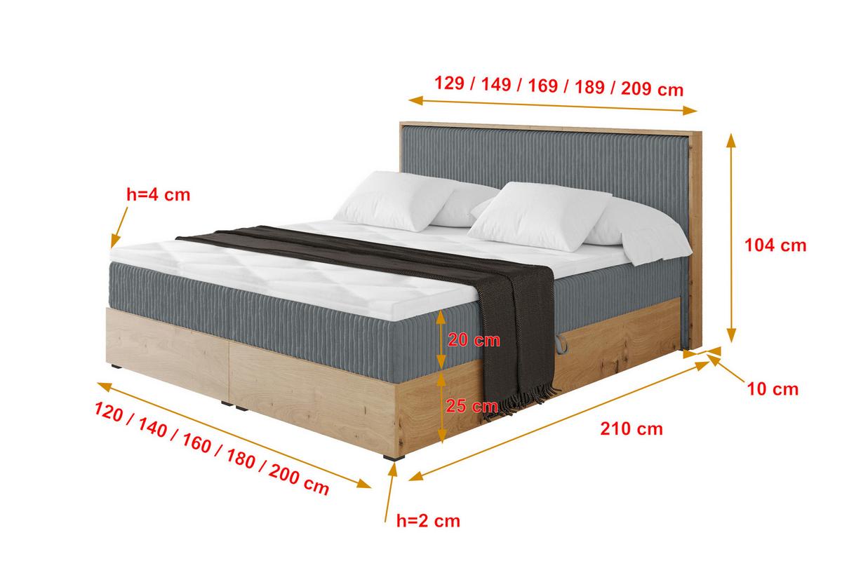 BOXBETT LOLLI9 - 200x200 - H4 Dunkelgrau - Dunkelgrau, Holzwerkstoff (200/200cm) - ALTDECOR