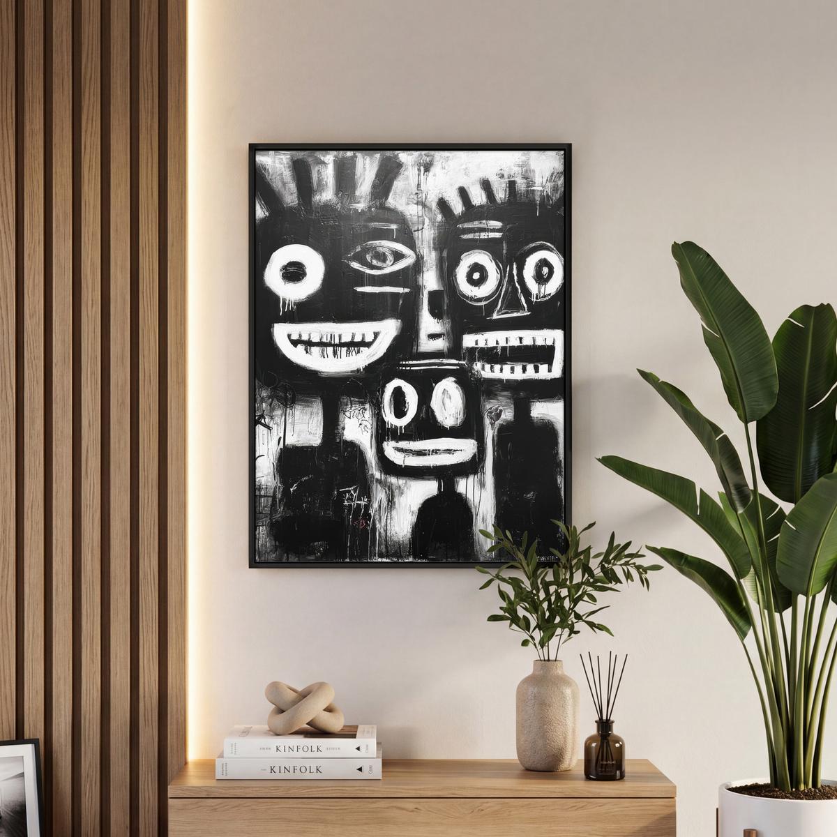 LEINWAND Bilder mit Rahmen - Malerei - Figuren - Schwarz - Abstrakt - 60x80 - Schwarz, Textil (60/80cm) - MuchoWow
