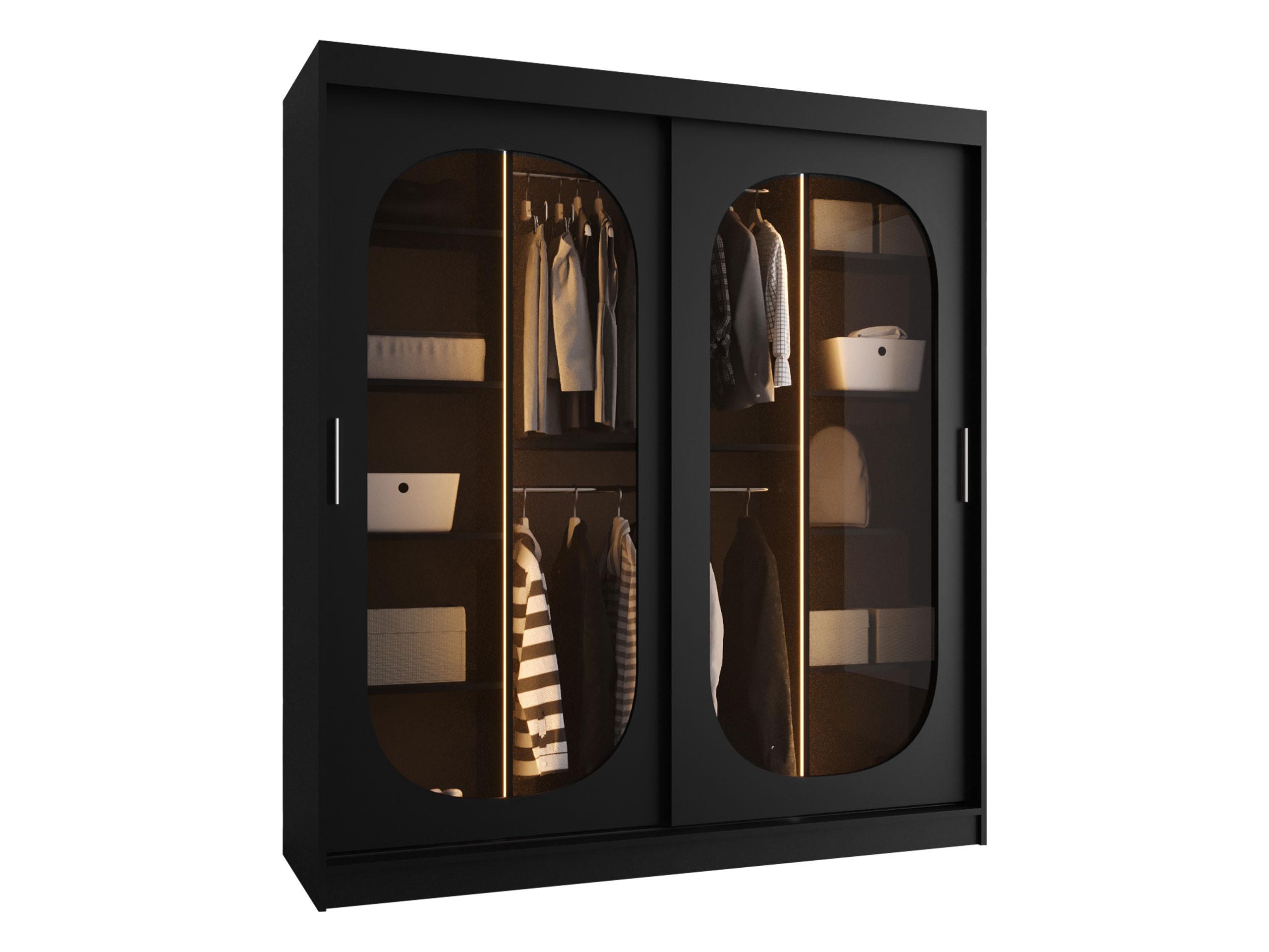 SCHWEBETÜRENSCHRANK Bahrajn 180 mit Schubladen und LED - Silberfarben/Schwarz, Holzwerkstoff/Kunststoff (180/200/62cm) - MIRJAN24
