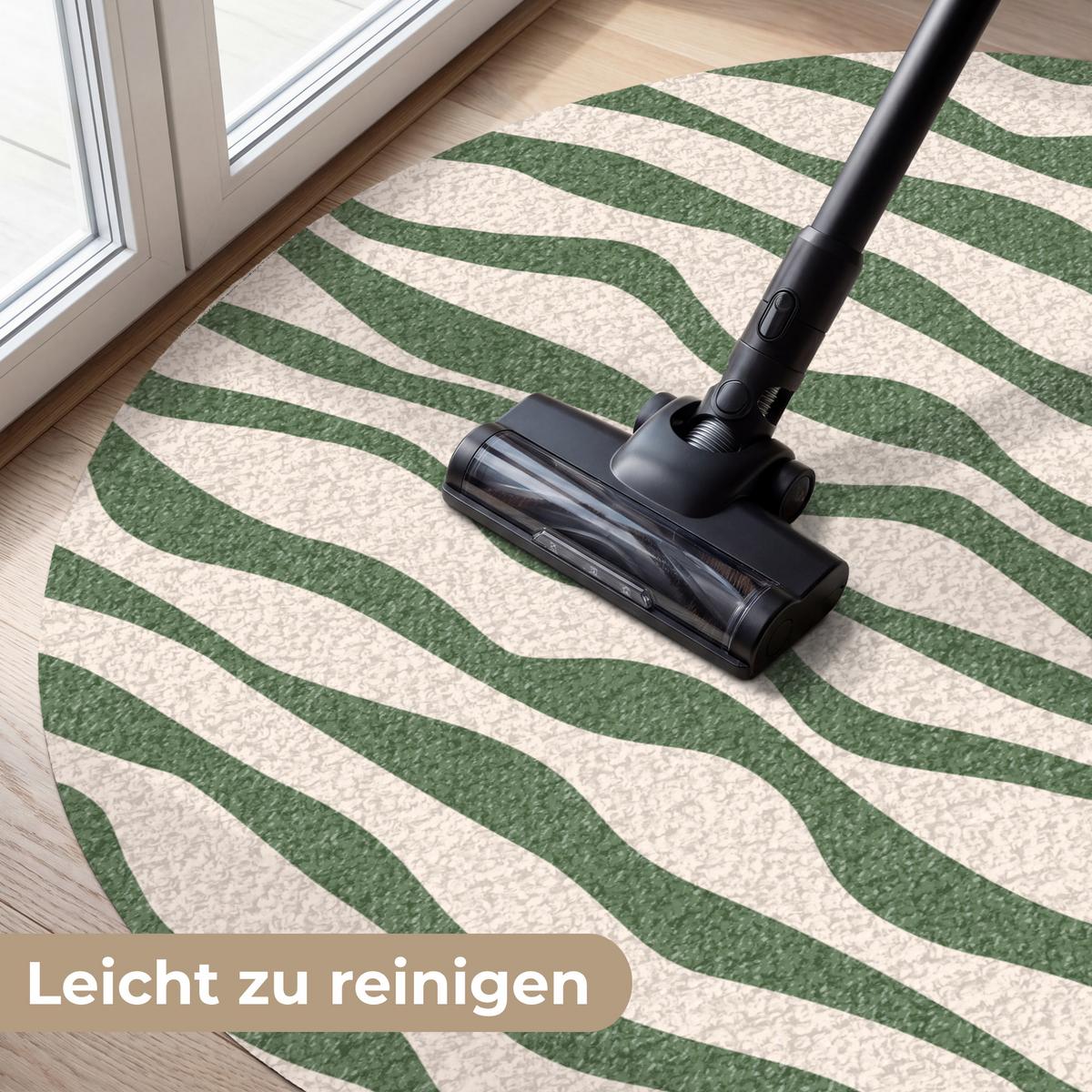 FUSSMATTE Wellenlinien - Beige - Grün - Streifen - Abstrakt Fußabtreter 120x120 cm - Dunkelgrün, Kunststoff (120/0.4cm) - MuchoWow