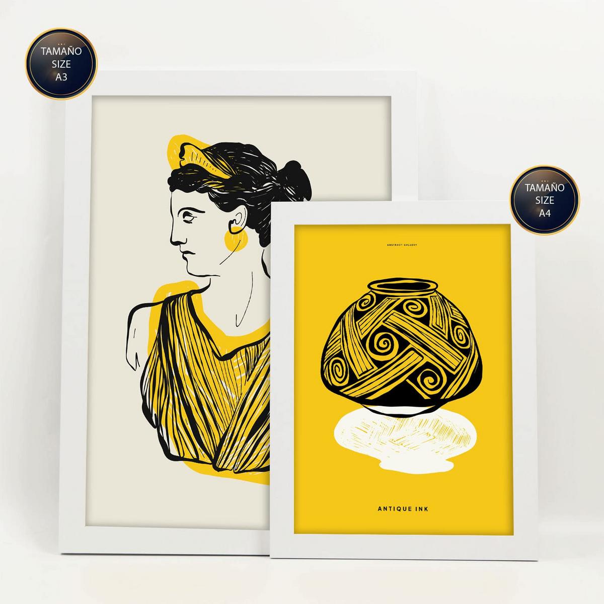 POSTER Set Mit 6 In Schwarzer Tinte Profile Von Der Griechischen Mythologie Inspirierte Drucke Für Innenarchitektur A3 & A4 Weißer Rahmen - Weiß, Papier (29/3cm) - Nacnic