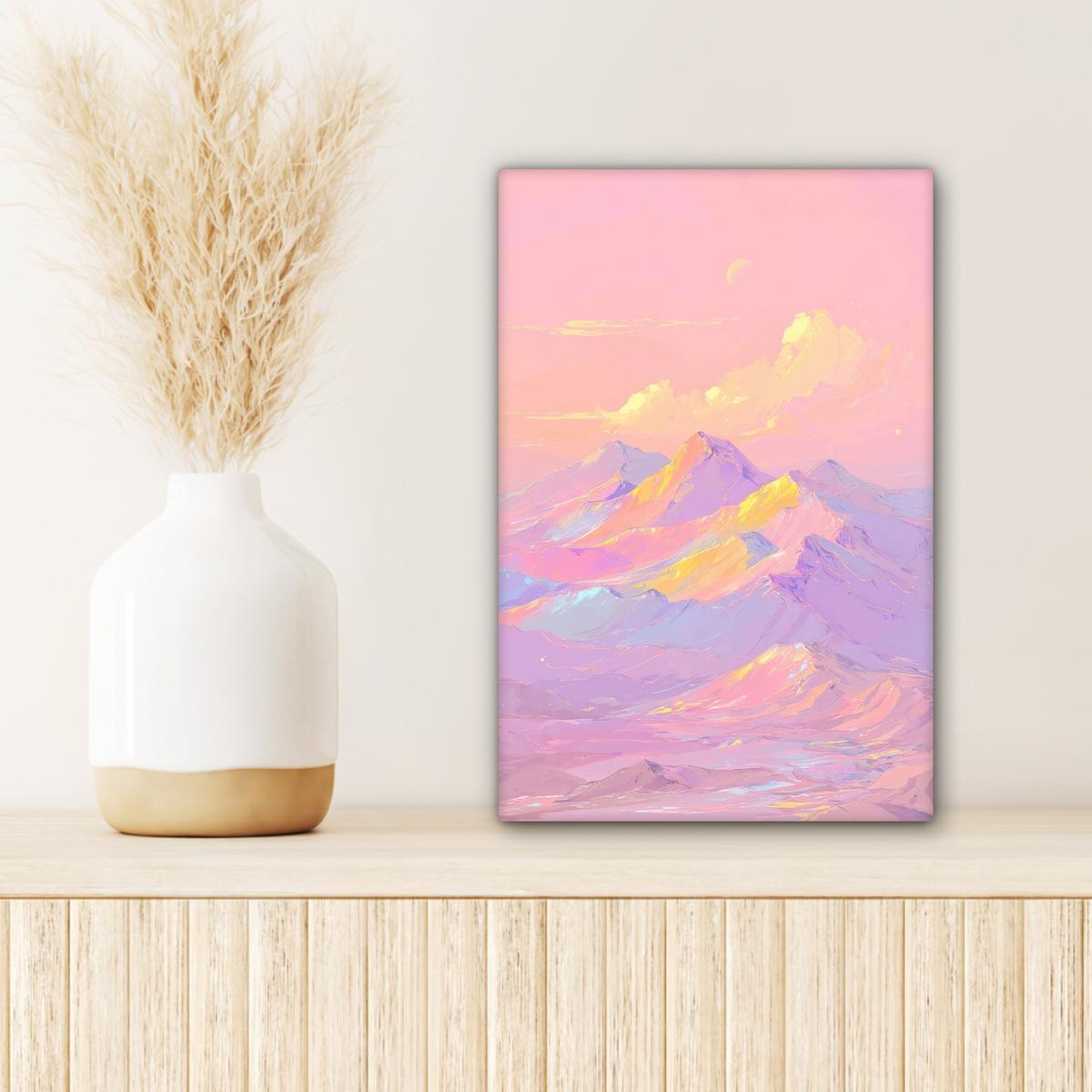 LEINWANDBILD Berggipfel - Wolken - Verträumt Deko Wohnzimmer 20x30 cm - Hellrosa, Textil (20/30cm) - MuchoWow