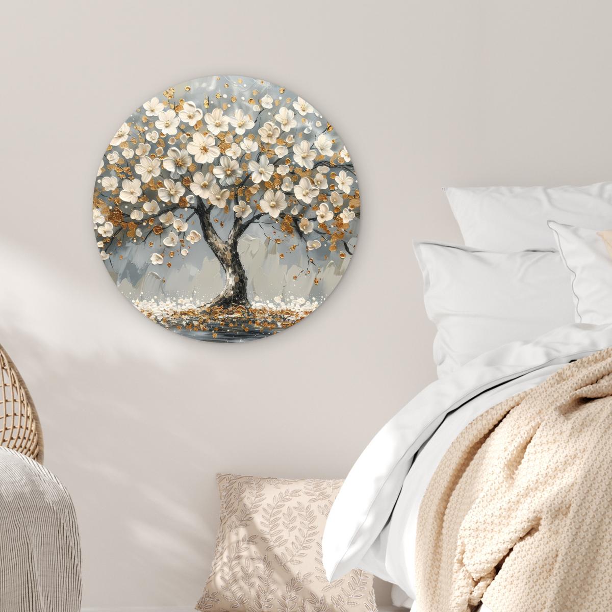 WANDBILD Baum - Gold - Blumen - Abstrakt - Kunst Wanddeko Schlafzimmer 60x60 cm - Goldfarben, Kunststoff (60/60cm) - MuchoWow