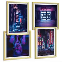 BILDER SET 4er Set - 50x50 cm & 40x60 cm Goldrahmen - Nachtstadt mit Neonlichtern - Goldfarben, Kunststoff (50/50cm) - TULUP