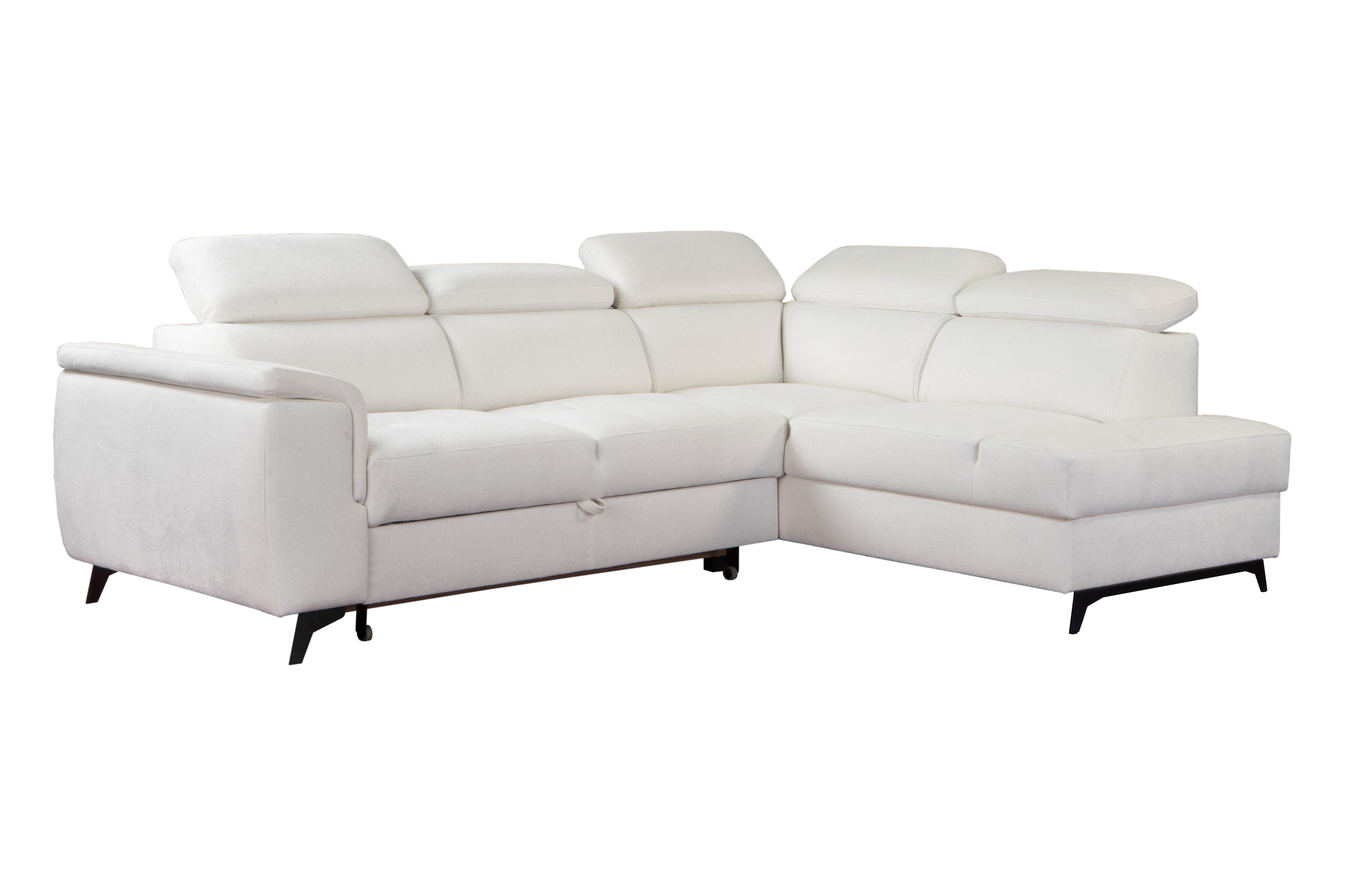 ECKSOFA VOLA Weiß Velours-Stoff mit Schlaffunktion - Weiß, Holz (270/199cm) - MASSENO