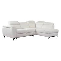 ECKSOFA VOLA Weiß Velours-Stoff mit Schlaffunktion - Weiß, Holz (270/199cm) - MASSENO