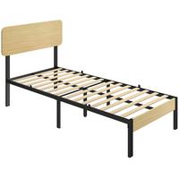 BETTGESTELL Metall Spanplatte Naturholz Schwarz Naturholz - Schwarz, Metall (90/200cm) - HOMCOM