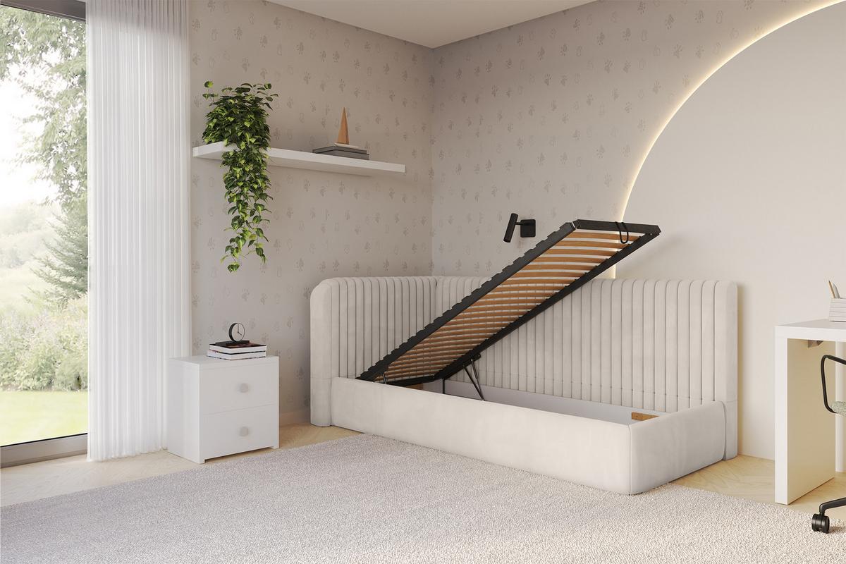 EINZELLBETT Jugendbett mit Bettkasten, Rechts - AURY 100x200 Beige - Sandfarben, Holzwerkstoff/Textil (100/200cm) - ALTDECOR
