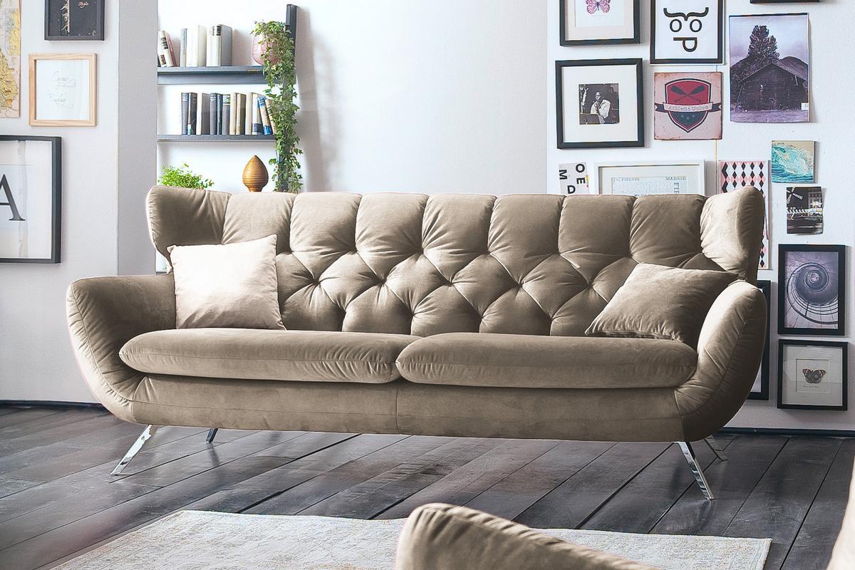 SOFA CHARME Braun Velvet - Silberfarben/Braun, Textil/Metall (200/94/95cm) - KAWOLA