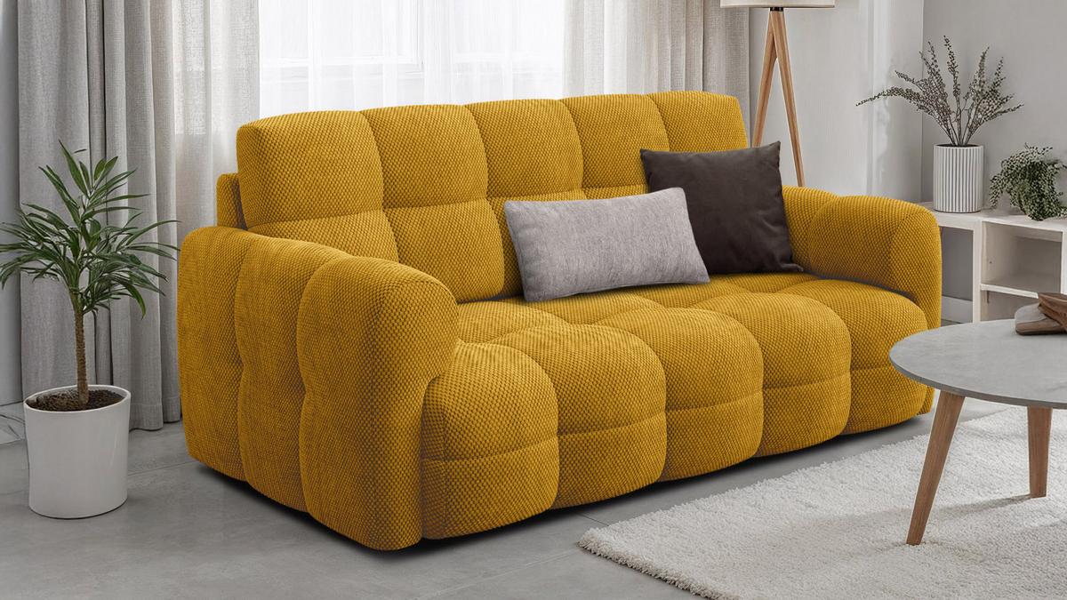 SOFA MELLOW 2,5-Sitzer, safran - Gelb/Schwarz, Holz/Textil (183/87/98cm) - Wozimo