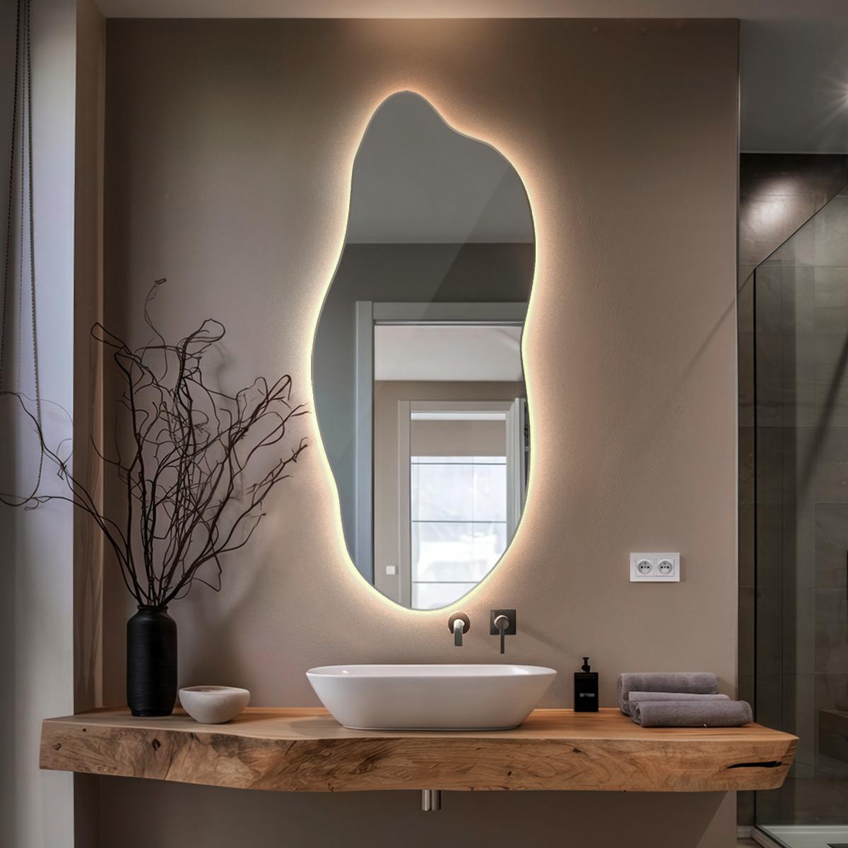 LED SPIEGEL 40x90 cm Asymmetrisch Neutralweiß 4000K - Blaugrau, Glas (40/90/0.4cm) - TULUP