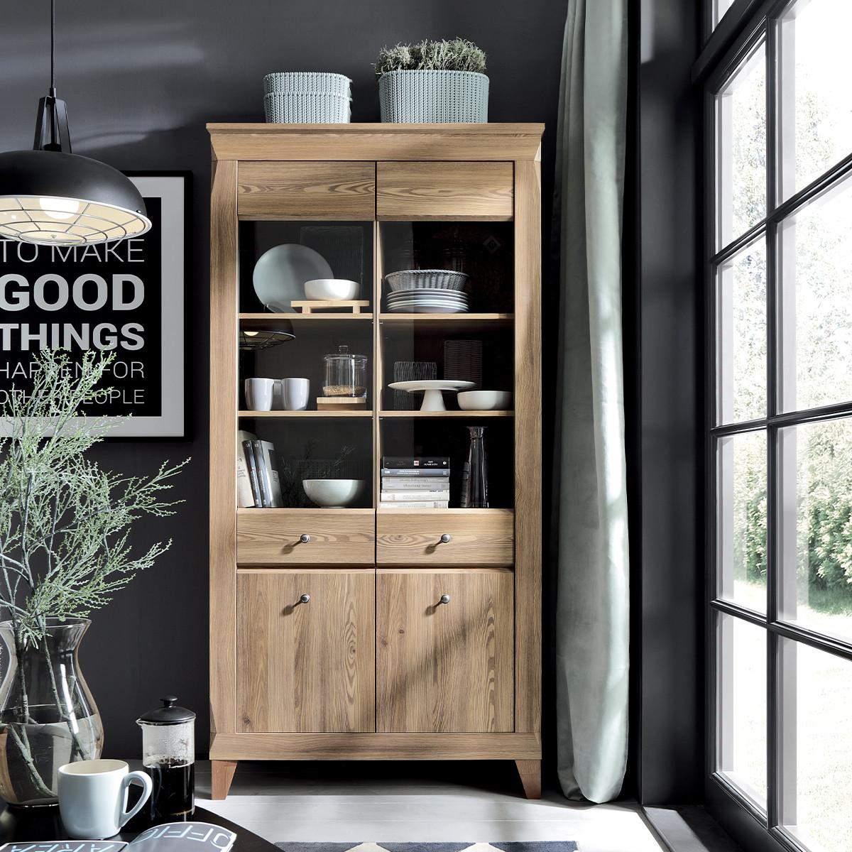 GESCHIRRSCHRANK Raya Holz - Braun, Holzwerkstoff (102/202/47cm) - Petits-meubles